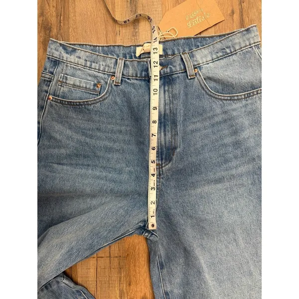 Listicle Wide Leg Jeans NWT L High Rise Denim Trendy‎ Cropped Raw Hem - Image 7