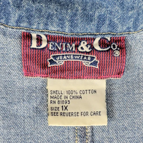 Vintage 70s Denim & Co Denim Shirt Womens 1X Blue Exposed Zip Front Work Chore - Image 2
