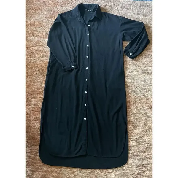 GGUHHU Women’s Chic Button Down Long Sleeve Midi Black Pockets Shirt-Dress S - Image 3