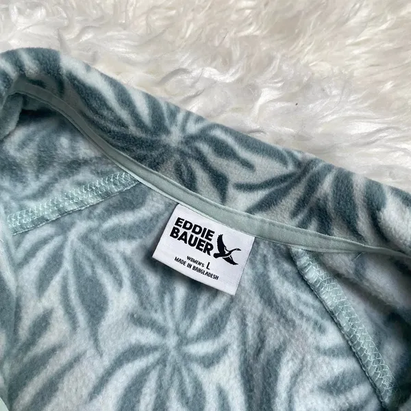 Eddie Bauer Sage Green Blue Leaf Print Soft Fleece Quarter Zip Pullover Outdoor - Image 5