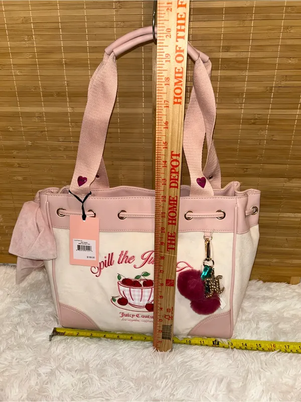 Juicy Couture Sweet Tea Party Daydreamer tote bag soft white velour handbag Y2K - Image 9