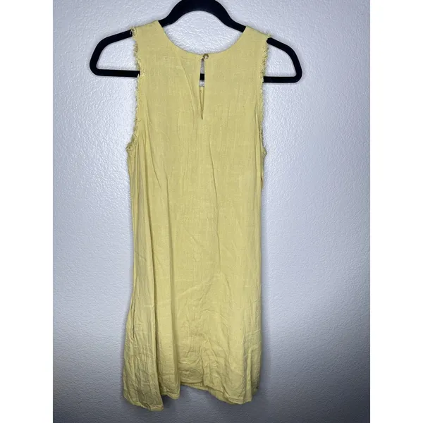 Thread + Supply Dress Womens Small Yellow Linen Sleeveless Shift Fringe Pockets - Image 7
