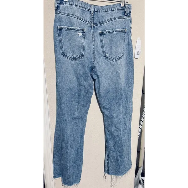 Zara High Waist Straight Leg 90s Full Length Jeans Sz 26/27 Thrashed Distressed - Image 5