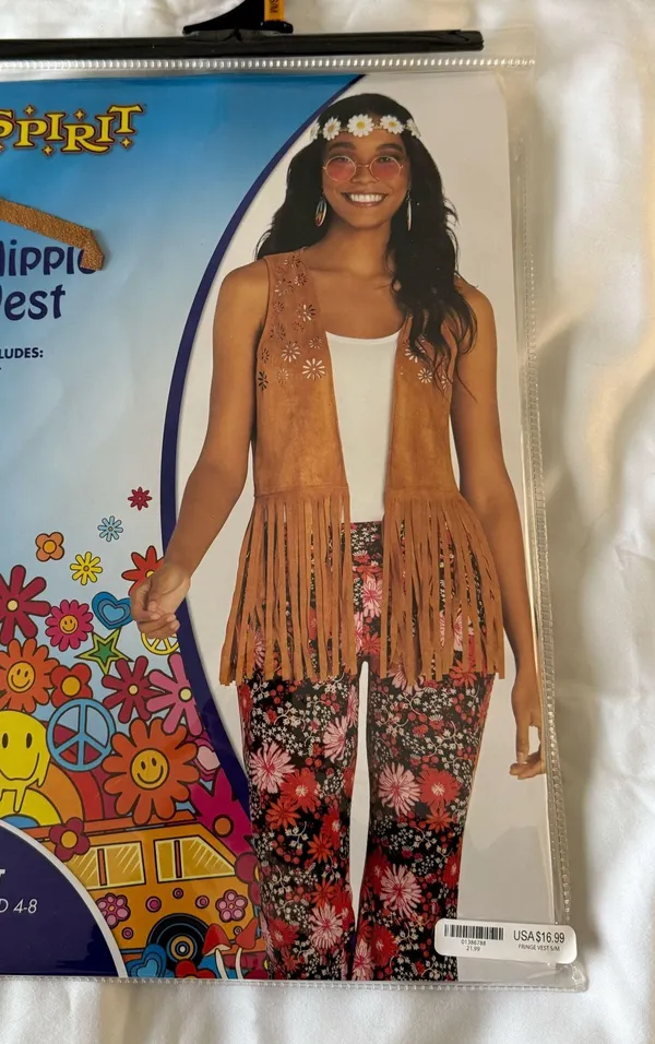 Spirit Halloween Light Brown Faux Suede Hippie Vest - Image 2