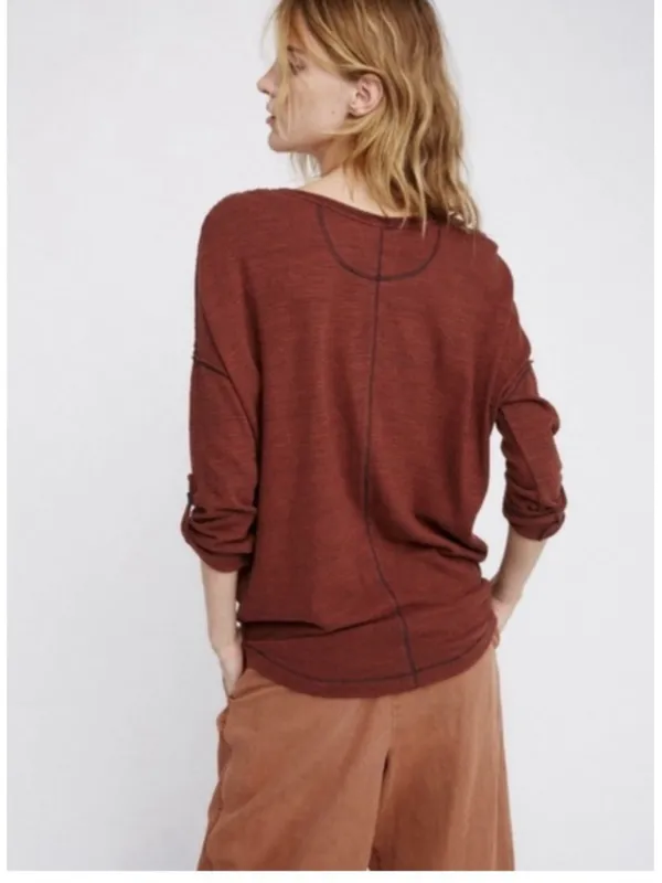 Free People We The Free Beach Haven Henley Long Sleeve Top Boho Slouchy Oversize - Image 2