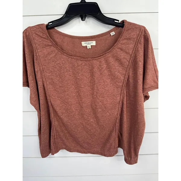 Max Studio London Womens Size M Burnt Orange Brown Scoop Neck Textured Top - Image 4