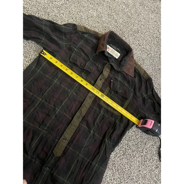 AllSaints Moorland Green and Brown Long Sleeve Flannel Plaid Shirt s - Image 7