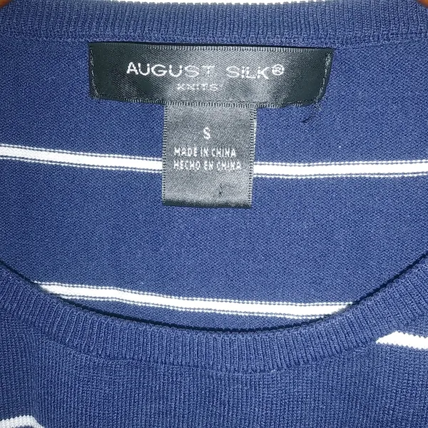 August Silk Knits S Sleeveless Knit Navy Striped Top - Image 5