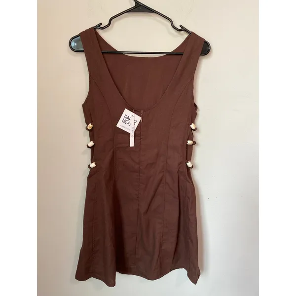 New Paper Hearts Brown Mini Dress Beaded Side Detail Size XS - Image 4