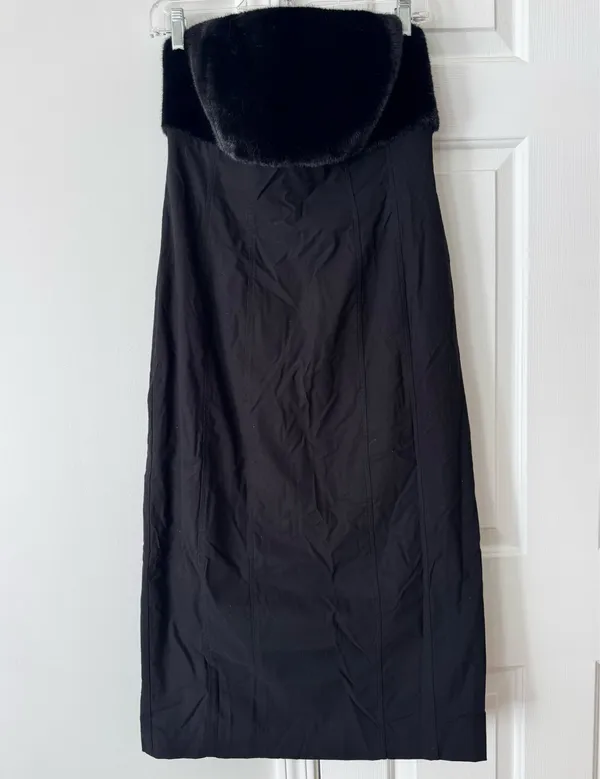 Anthropologie Strapless Faux Fur Trim Slim Midi Dress, Size M - Image 7