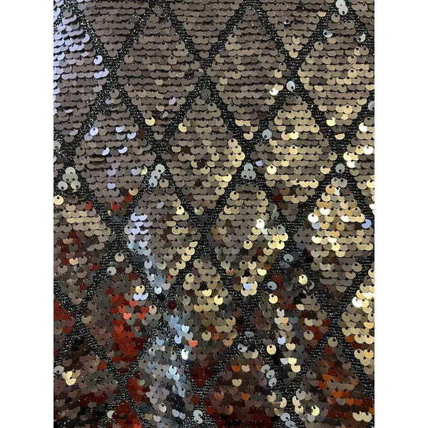 Mi Ami Blouse Womens Medium Gold Sequin Argyle Cropped Top Party Holiday - Image 5