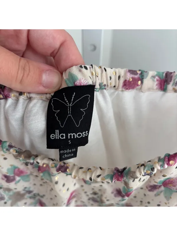 Ella Moss EUC Women's Strapless Cream Floral Gold Metallic Polka Dot Sundress S - Image 3