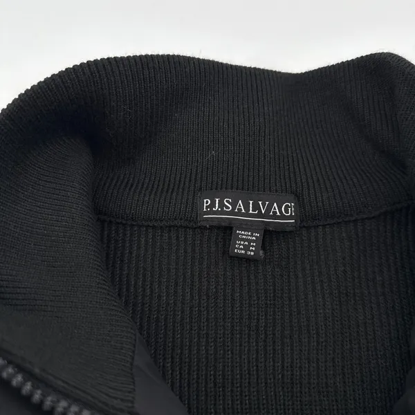 P.J. Salvage Black Quilted Babe Jacket Ribbed‎ Knit Sleeve Varsity Bomber Medium - Image 6
