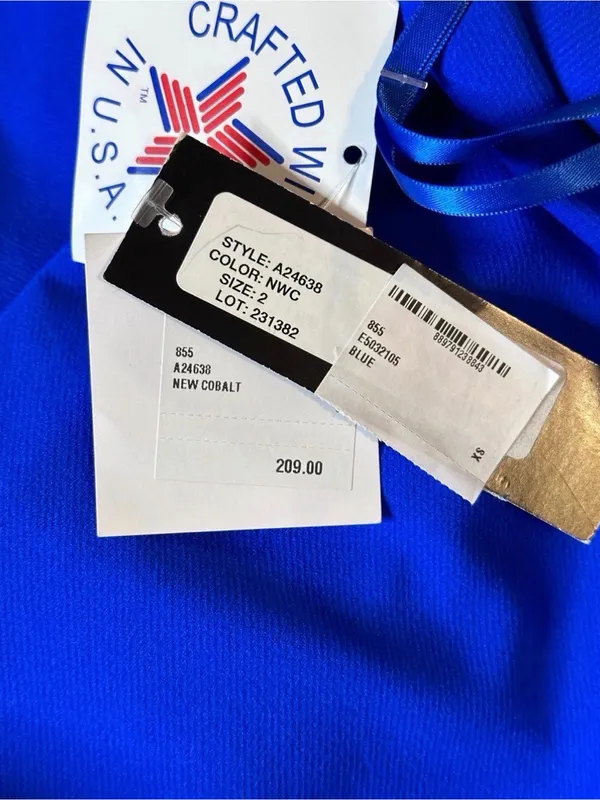 Betsy & Adam One-Shoulder Cobalt Blue Cutout Evening Gown - Image 3