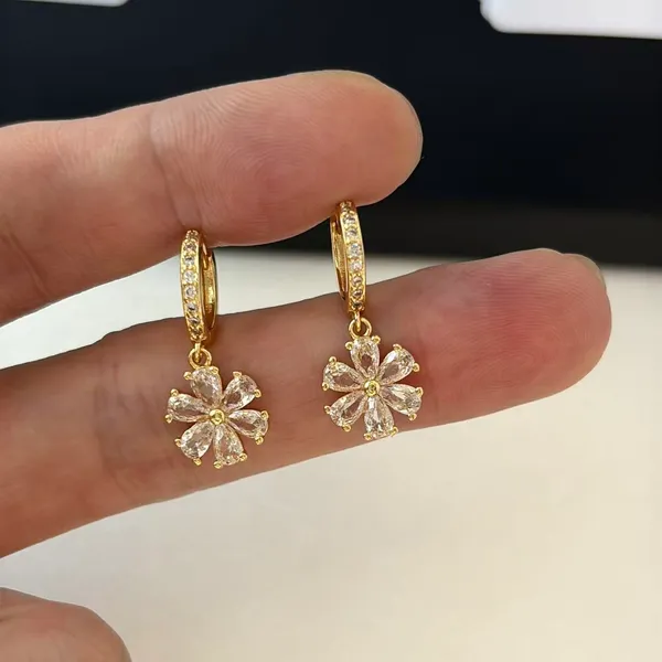 CZ Flower Dangle Drop Earrings for Women - Image 6