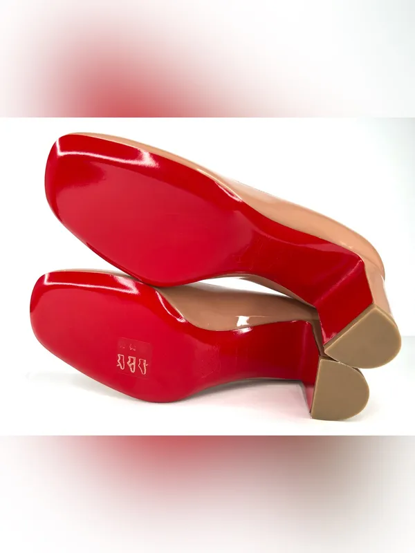 Christian Louboutin Cadrilla 70mm Block Heel Nude Patent Leather Pumps EU 36.5 - Image 5