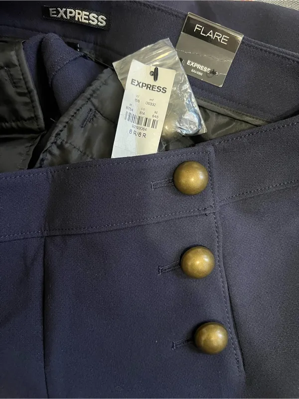 Express Women's Navy Sailor-Style Button Front Pants - Image 4