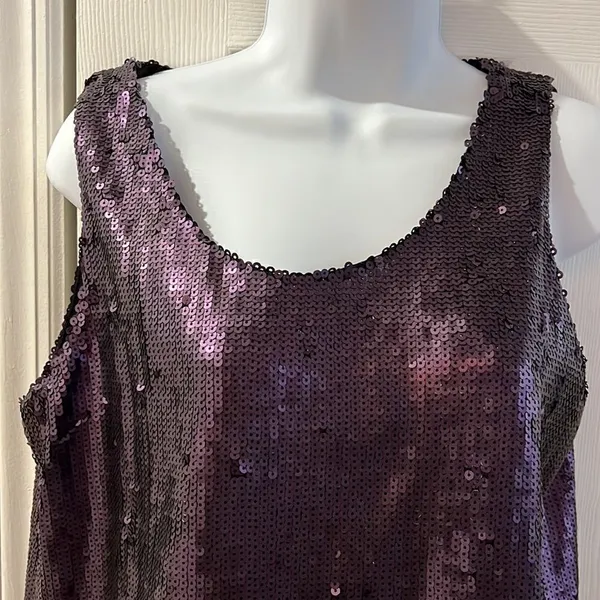 NWT DKNY Sequin Tank Top Womens Regal Purple Split Back P1JA6KDQ‎ Size S - Image 4