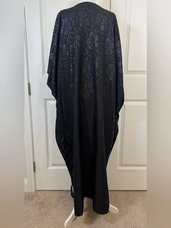 Ashro Black Gold Embroidered Caftan Kaftan Maxi Dress One Size Resort Cruise - Image 6