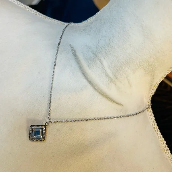 Handmade Handcrafted vintage emerald cut halo clear glass stone pendant on chain necklace - Image 2