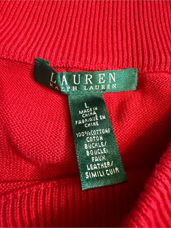 Ralph Lauren Red Sweater With Buckle Accent Size Large - Image 3