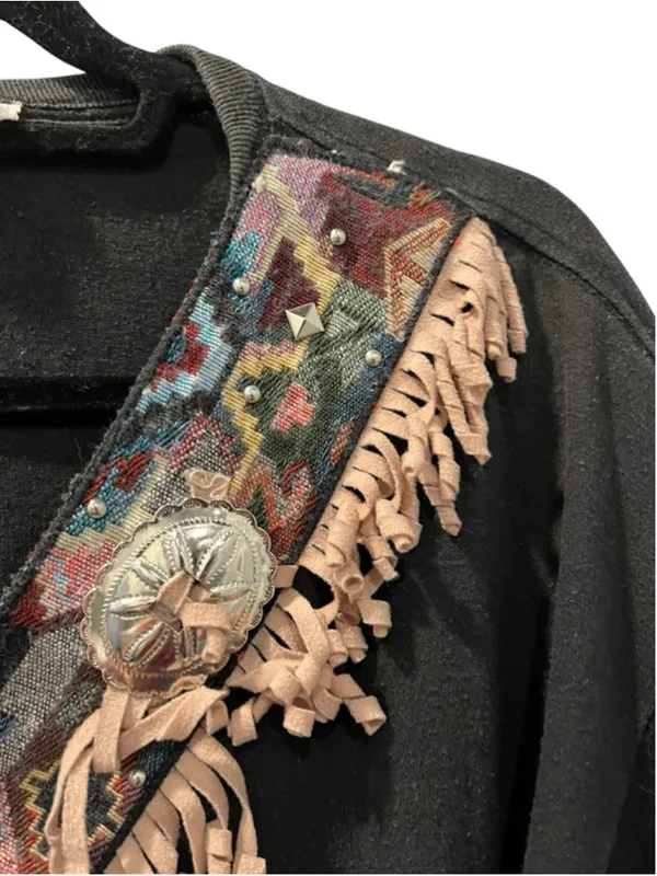Vintage Joan & Co Southwestern Tapestry Fringe Studded T-Shirt Size 1X Rodeo - Image 5