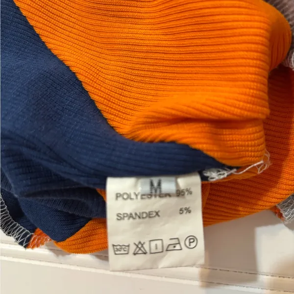 Colorblock Asymmetrical Knit Top Orange Size M - Image 4