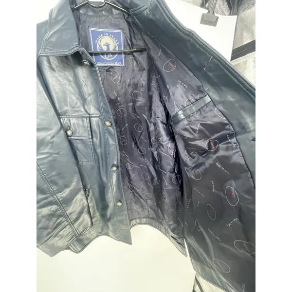 Italian Textile Group Leather Jacket Men‎ Large Blue Italy GA Classic XL - Image 11