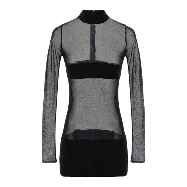 MONOT Contrasting Bands Mini Dress in Black 2 New Womens Sheer Panel Long Sleeve - Image 9