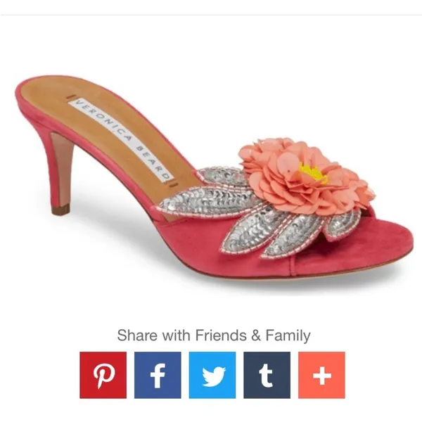 NEW Veronica Beard Sequined flower spring suede mules pink - Image 3