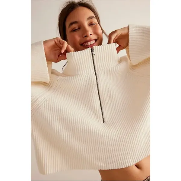 NEW Free People Sugar Ivory Greta Half Zip Pullover Sweater Sz XL NWOT - Image 5