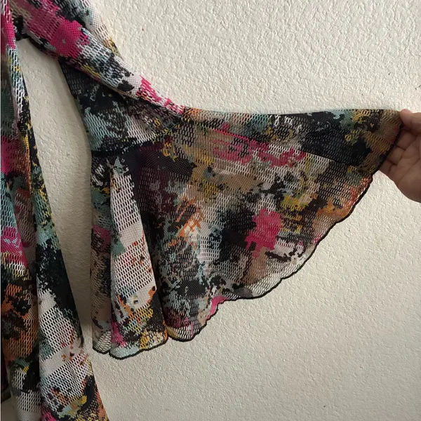 Dor Dor Couture Multicolor Abstract Sheer Mesh Hankerchief Hem Long Bell SleeveM - Image 8