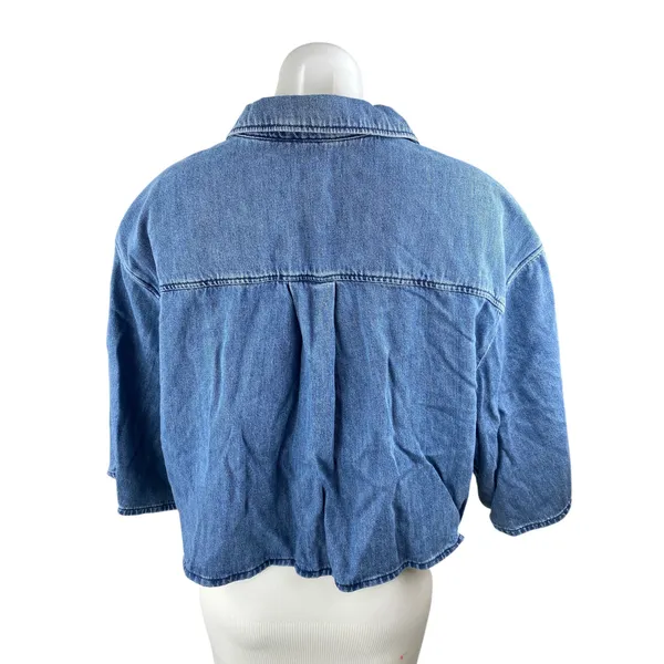 COS Blue Oversized Collared Half Sleeve Button Up Crop Denim Shirt Blouse Top 14 - Image 2
