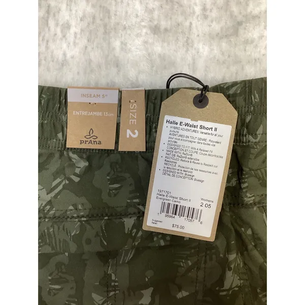 Prana Halle E-Waist Short II Evergreen Camo Green Hiking Shorts Womens 2 1971701 - Image 5