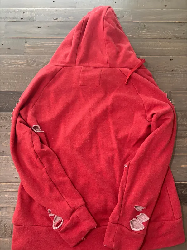 Chelsea DeBoer Lily & Lottie Red Distressed Hoodie Sweatshirt XS - Image 6