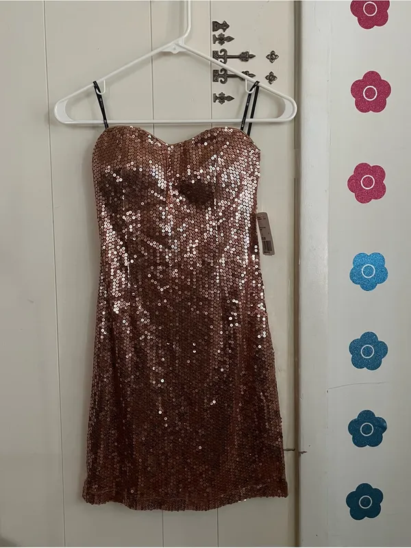 Forever 21 Bronze Sequin Strapless Mini Dress - Image 2