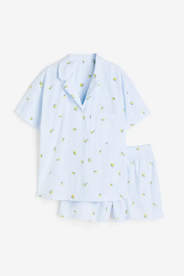 H&M Blue White Striped Shirt and Shorts Lemon Print Pattern Set - Image 3