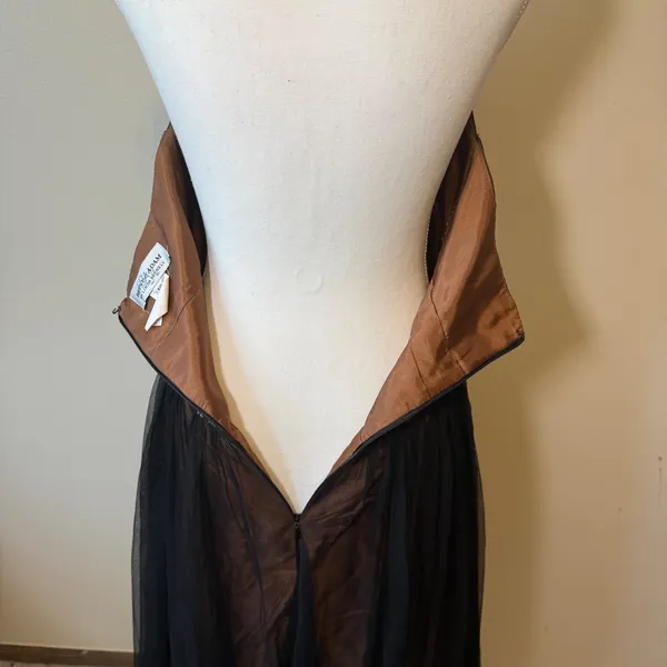 VTG Y2K Betsy & Adam Womens Dress 12 Black Bronze Halter Lace Mesh Prom Cocktail - Image 11