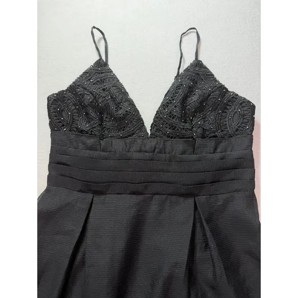 Free People Black Crochet Lace Sequin V-Neck Mini Dress Size 6 NWT - Image 2