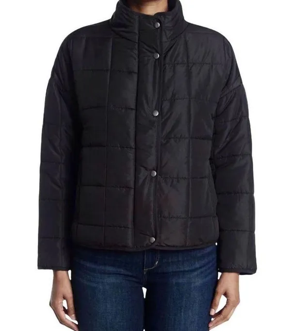 THREAD & SUPPLY | High Collar Quilted Black Full Zip & Snap Puffer Jacket Size M - Image 8