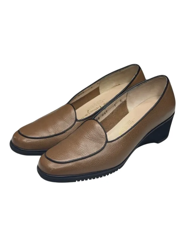 Salvatore Ferragamo ✽ Sculptural Wedge Heel Loafers ✽ Golden Brown Leather ✽ 5M - Image 8