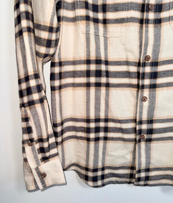Old Navy Double Brushed Flannel Boyfriend Shirt Cream Black Plaid NWT - Image 5