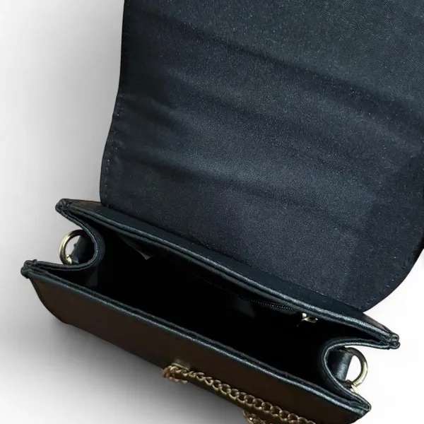black leather crossbody bag with gold chain - Image 4