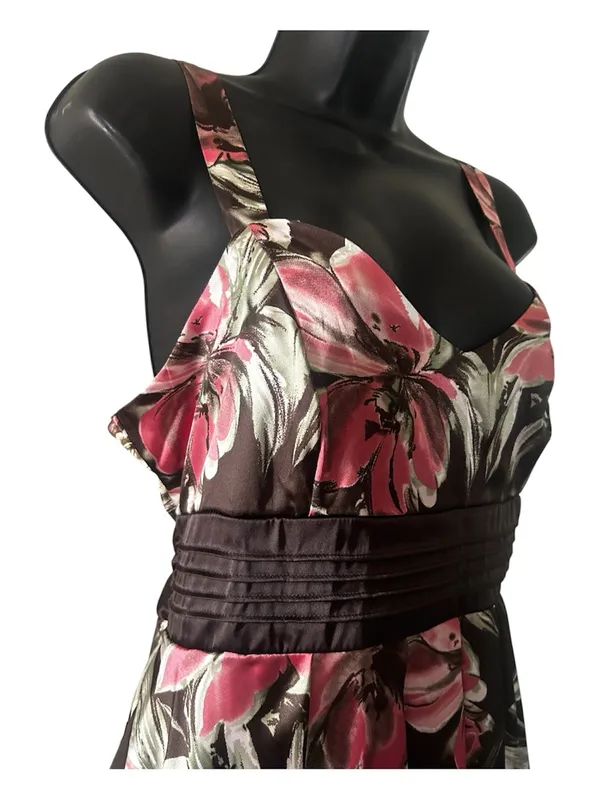 Studio Y brown Dress with Pink Floral Print bubble skirt, bottom Y2K vintage - Image 3