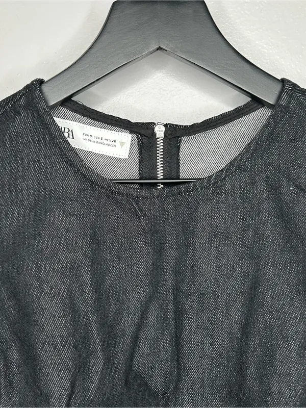 Zara Side Cut Out Black Denim Dress Size S NWT - Image 6