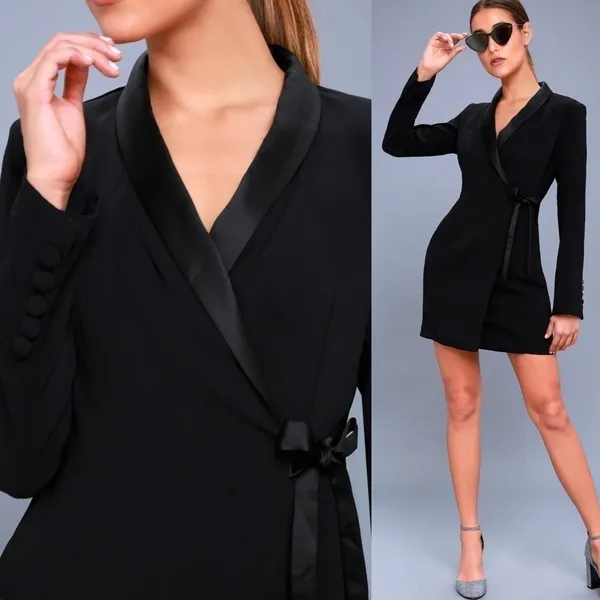 Lulus Style Savvy Wrap Blazer Dress in Black Size Extra Small‎ - Image 3