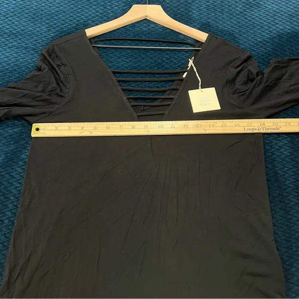 Good Luck‎ Gem Black Strappy Long Sleeve V-Neck Blouse NWT Size L - Image 11