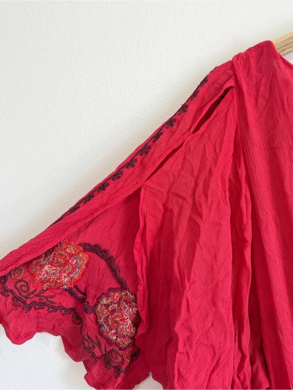 Free People Cora Embroidered Mini Dress Size Large Red Floral Boho Beach - Image 9