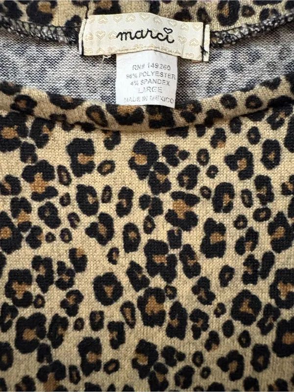 Leopard Print Long Sleeve Women's Top - Beige & Black - Image 2