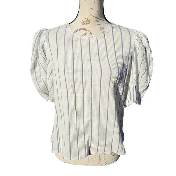 J. Crew NWT Women's Puff‎ Sleeve Top in Sheer Gauze White Striped Size XS - Image 2